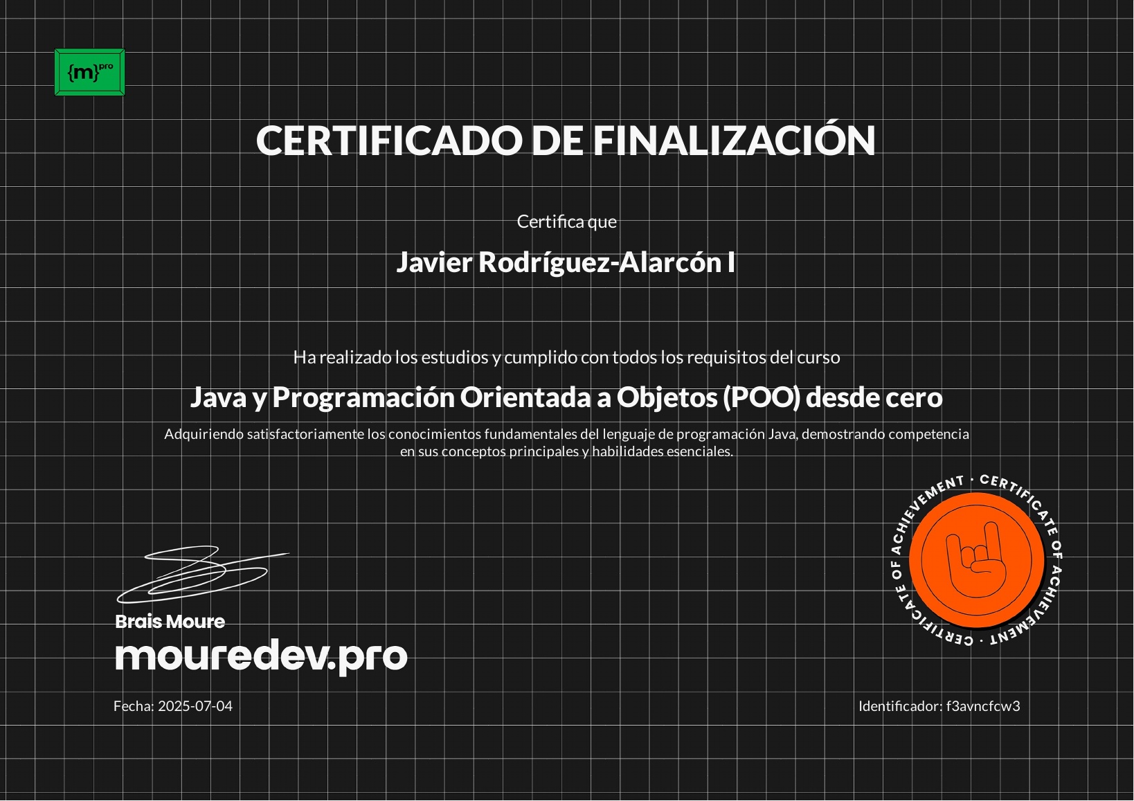 Certificado MoureDev Java y Programación orientada a objetos